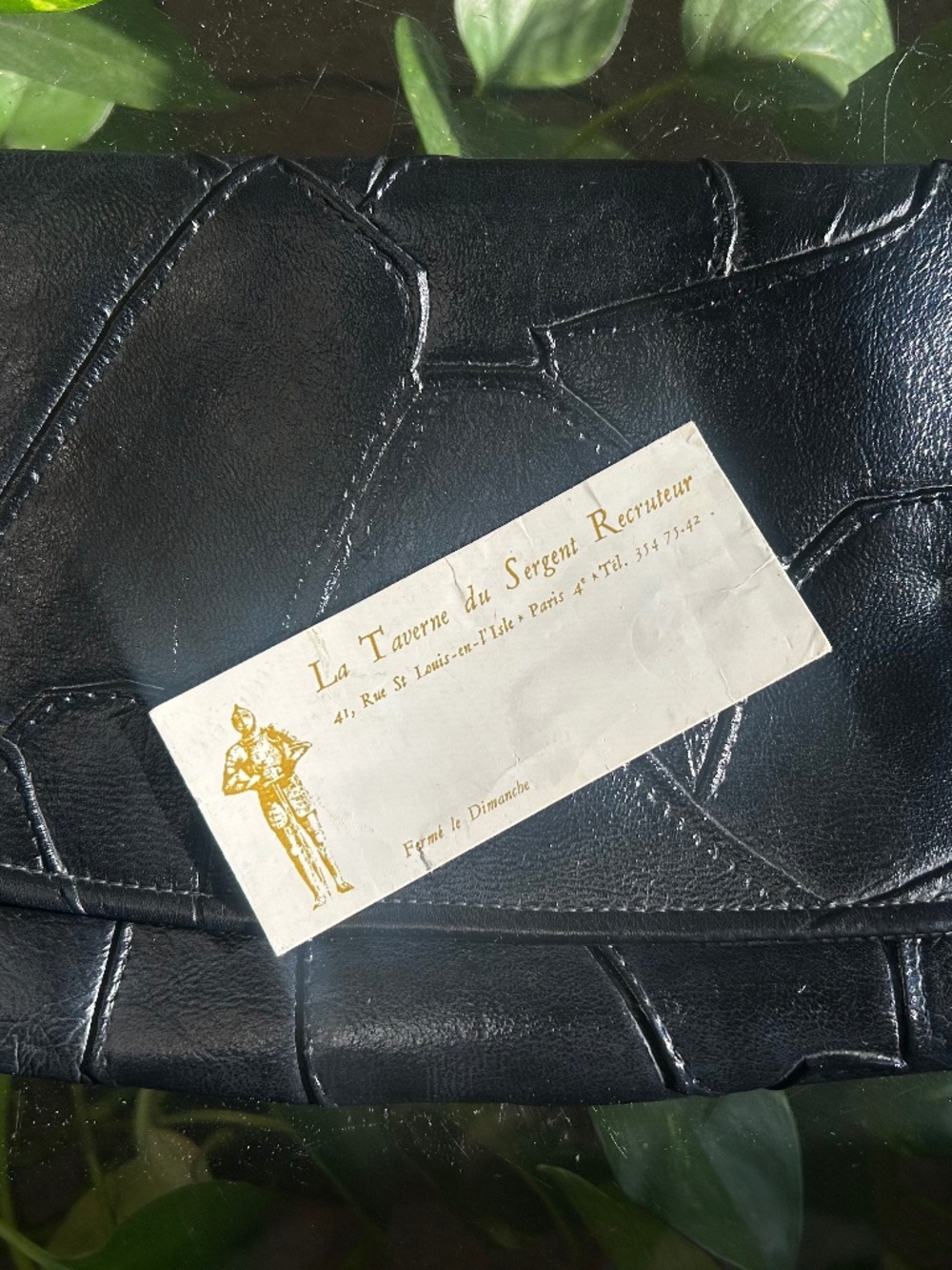 VINTAGE FRENCH Custom Black Clutch Snap Closure Stitched Accents Lined Inside